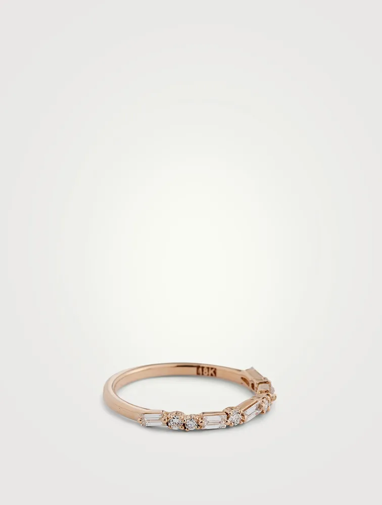 18K Rose Gold Thin Mix Diamonds Half Band Ring