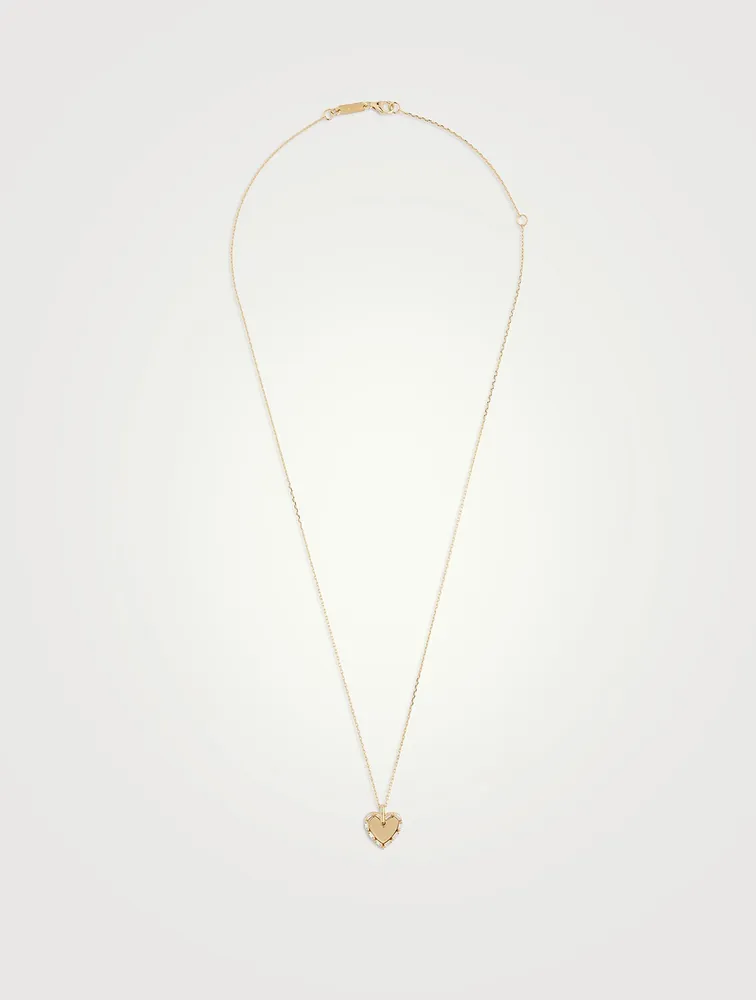 18K Gold Golden Mini Heart Diamond Pendant Necklace