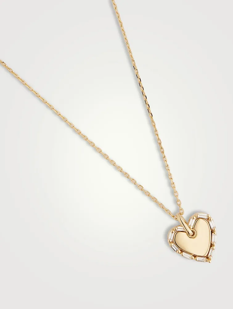18K Gold Golden Mini Heart Diamond Pendant Necklace