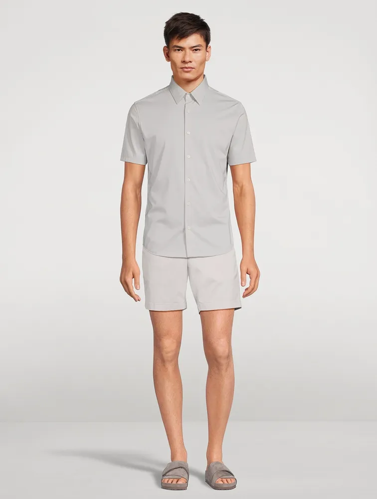 Irving Structured Knit Short-Sleeve Shirt in White 