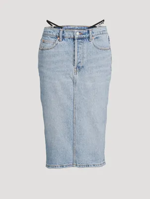 Denim Midi Skirt With Layered Diamanté Thong