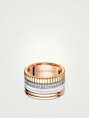 Large Quatre White Edition 18K Gold Ring With Diamonds And Hyceram