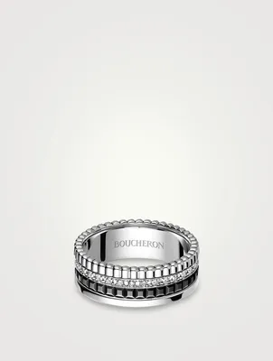 Small Quatre Black Edition 18K White Gold Ring With Diamonds And PVD