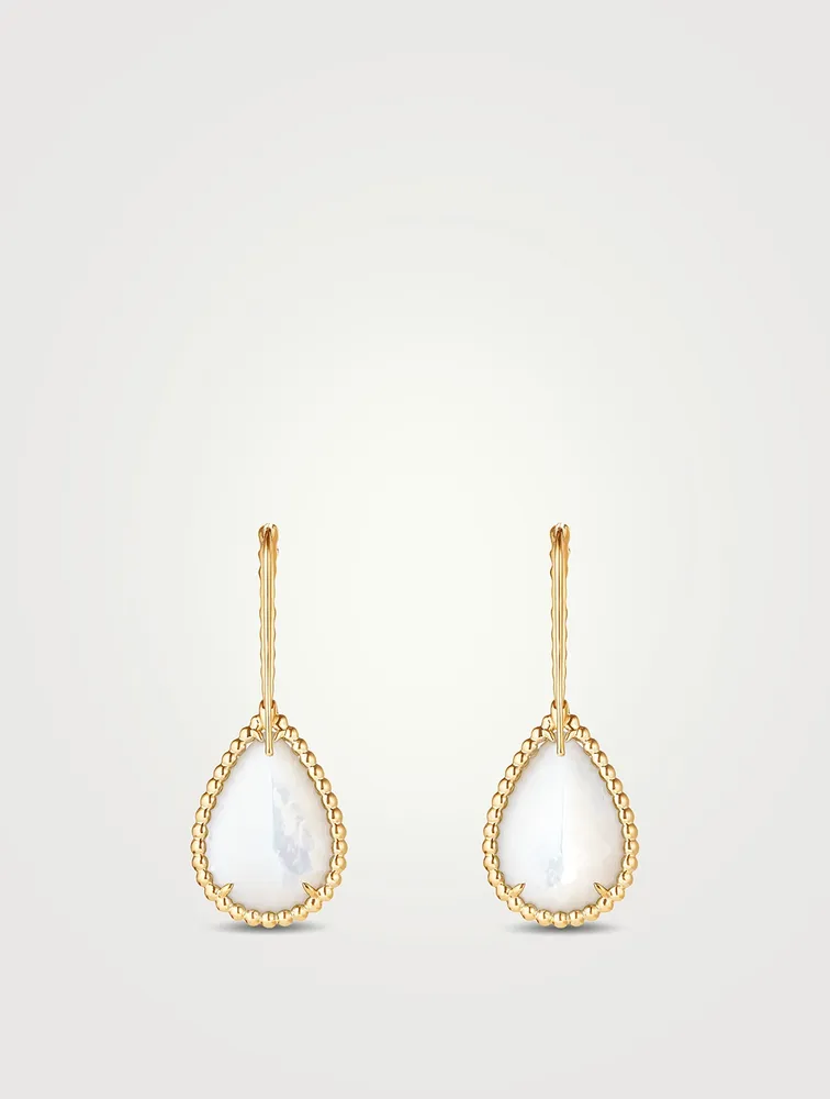 L Motif Serpent Bohème 18K Gold Sleeper Earrings With Set With Mother-Of-Pearl