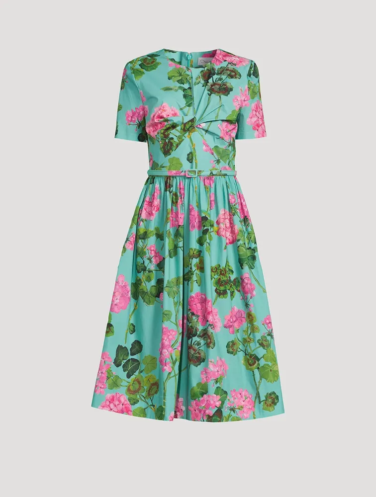 Cotton Poplin Midi Dress Geranium Print