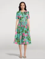 Cotton Poplin Midi Dress Geranium Print