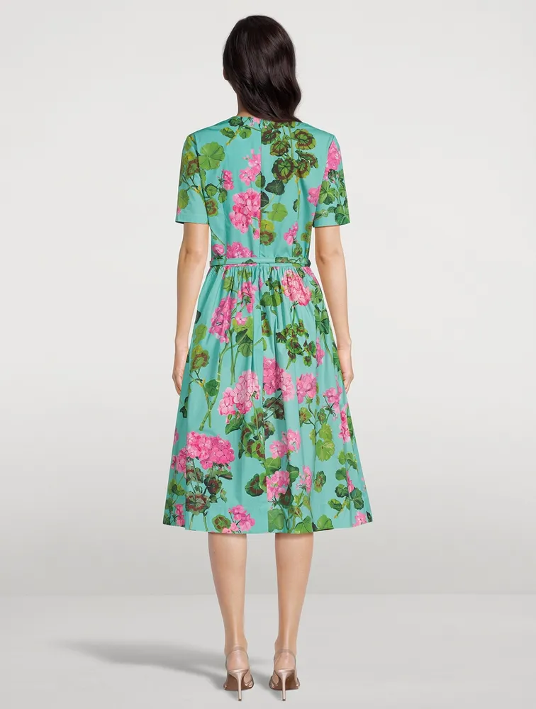 Cotton Poplin Midi Dress Geranium Print