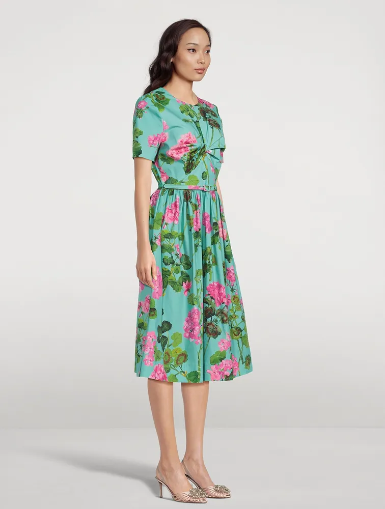 Cotton Poplin Midi Dress Geranium Print