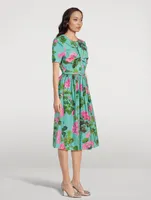 Cotton Poplin Midi Dress Geranium Print