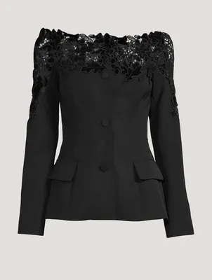 Guipure Lace-Trimmed Wool Jacket