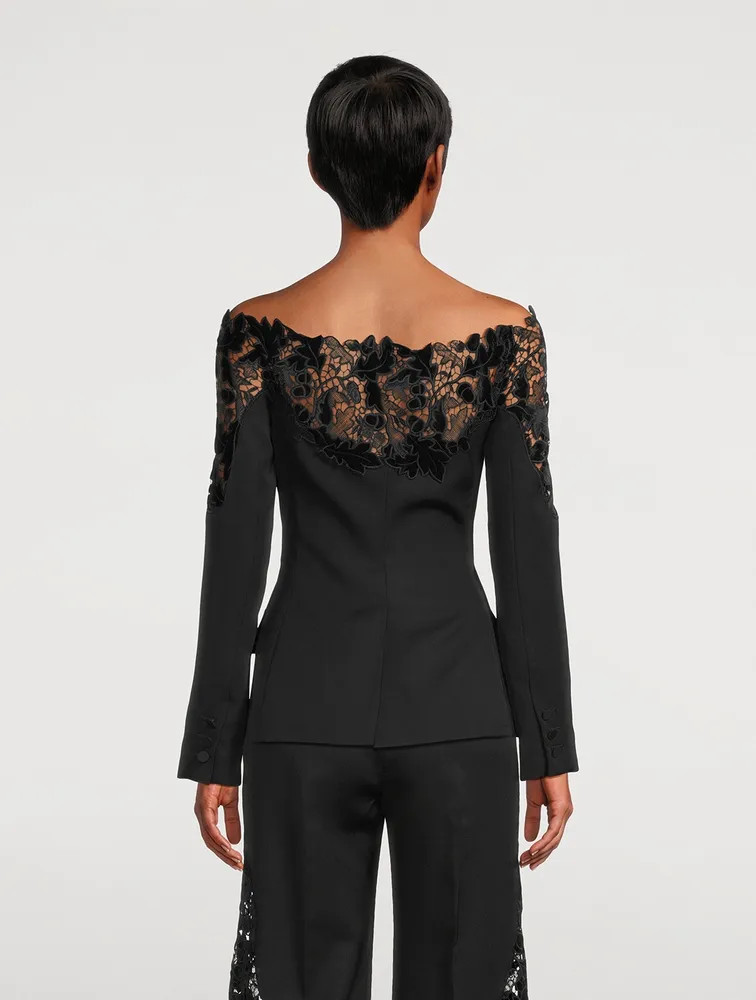 Guipure Lace-Trimmed Wool Jacket