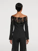 Guipure Lace-Trimmed Wool Jacket