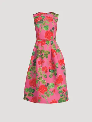 Faille Sleeveless Midi Dress Geranium Print