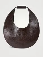 Large Moon Croc-Embossed Leather Shoulder Bag