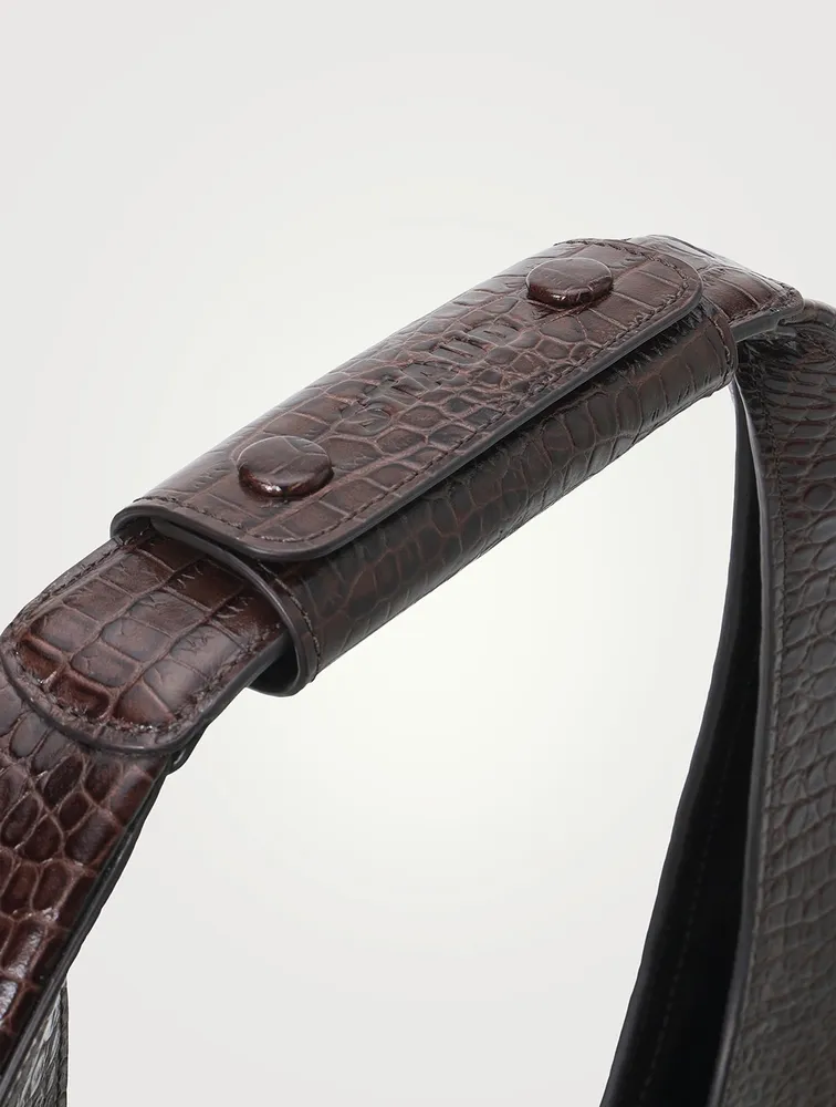 Large Moon Croc-Embossed Leather Shoulder Bag