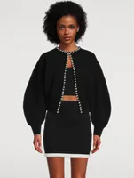 Cropped Cardigan With Ball Chain Necklace