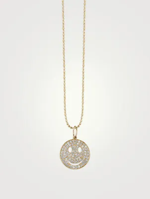 Medium 14K Gold Pavé Diamond Happy Face Necklace