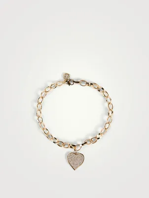 Large 14K Gold Pavé Diamond Heart Bracelet