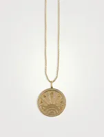 14K Gold Evil Eye Luck Coin Rays Pendant Necklace With Diamonds