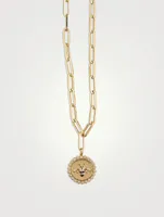 14K Gold Bee Coin Pendant Necklace With Diamonds