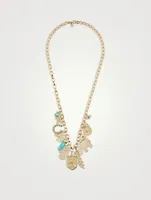 14K Gold Multi Charm Necklace With Diamonds