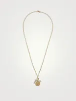 14K Gold Love, Evil Eye Coin, Starburst Trio Charm Necklace With Diamonds