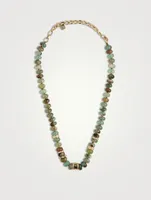 Aquaprase Beaded Necklace With 14K Gold Diamond Charm