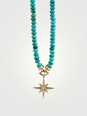 Turquoise Beaded Necklace With 14K Gold Diamond Starburst Charm