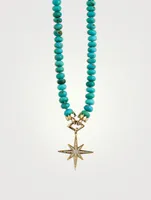 Turquoise Beaded Necklace With 14K Gold Diamond Starburst Charm