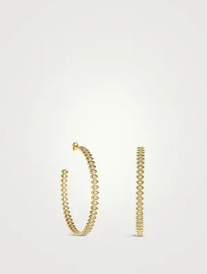 Large 14K Gold Marquise Evil Eye Hoop Earrings With Diamonds