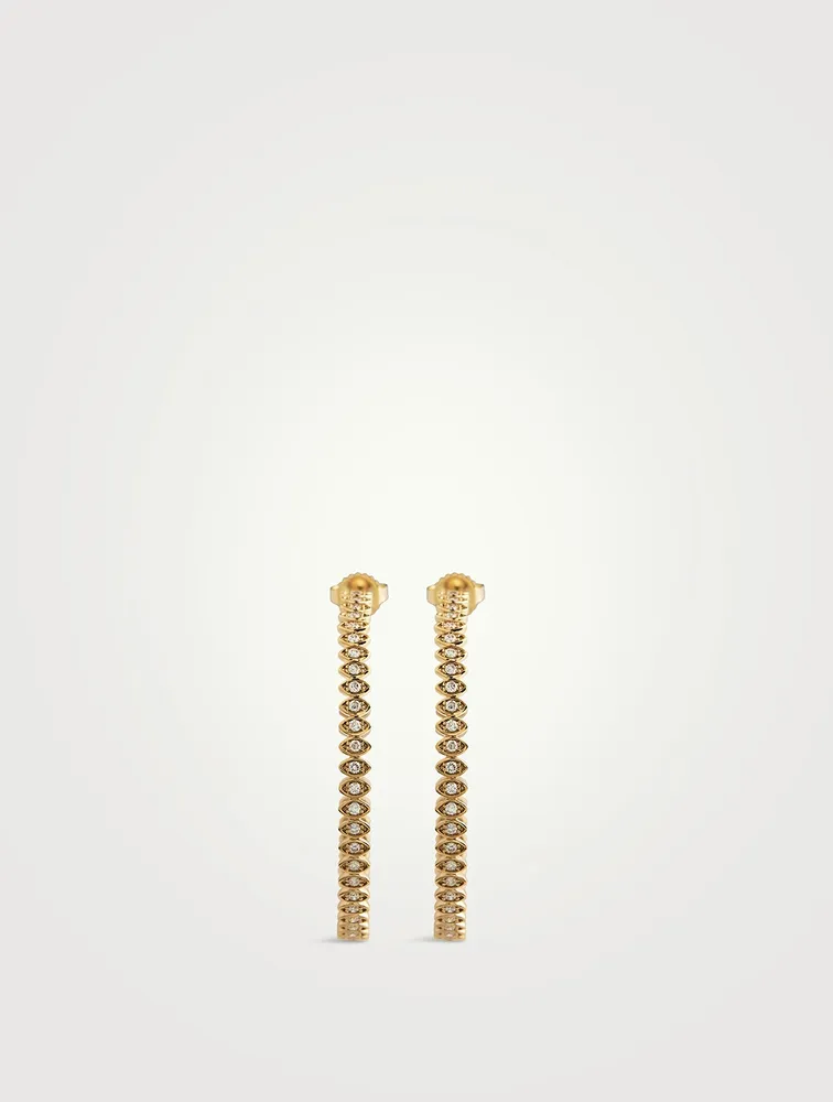 Large 14K Gold Marquise Evil Eye Hoop Earrings With Diamonds