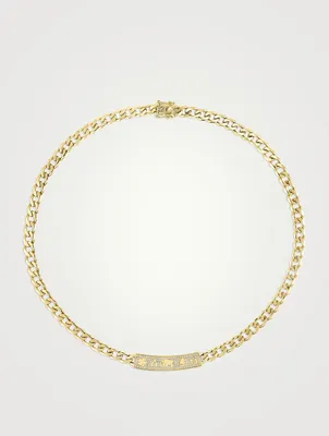 14K Gold Luck Icons Bar Necklace With Diamonds