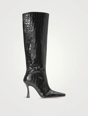 Cami Croc-Embossed Leather Knee-High Boots