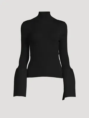 Bell-Sleeve Knit Mockneck Top