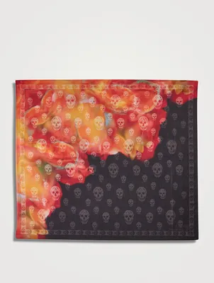 Silk Skull Scarf In Exploded Petal Print