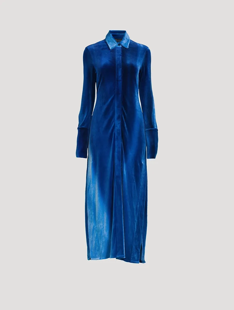 Ice-Dyed Velvet Shirt Dress