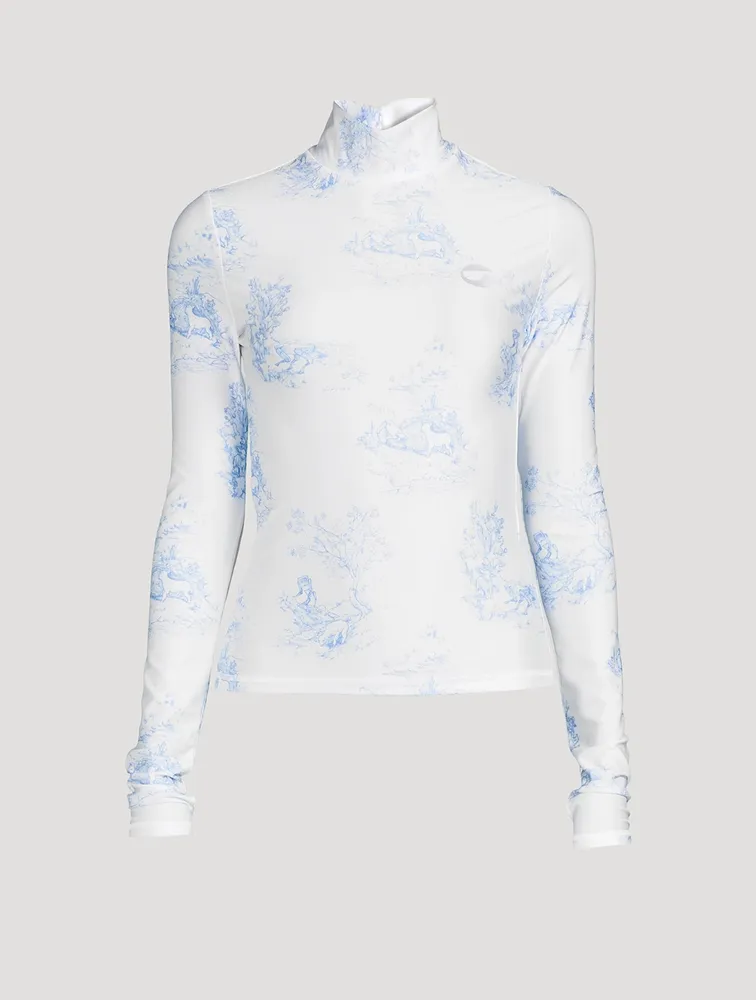 Jersey Turtleneck Top Toile de Jouy Print