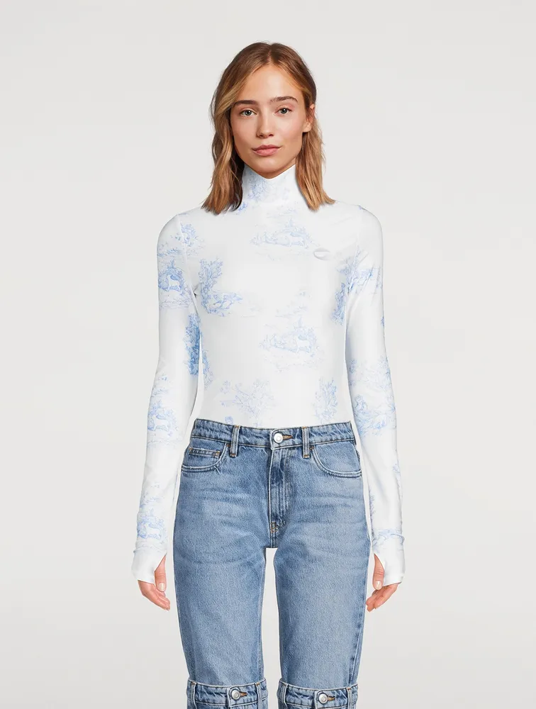 Jersey Turtleneck Top Toile de Jouy Print