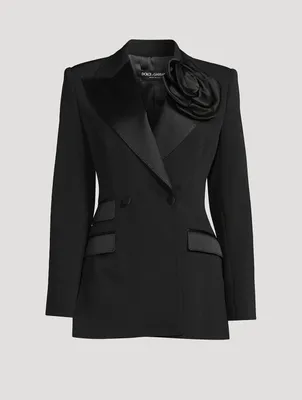 Floral Appliqué Tuxedo Jacket