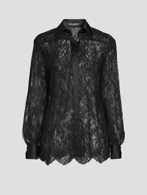 Satin-Trimmed Chantilly Lace Shirt