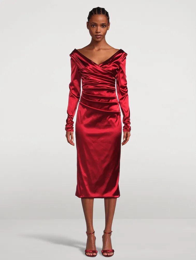 Ruched Satin Midi Dress