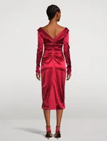 Ruched Satin Midi Dress