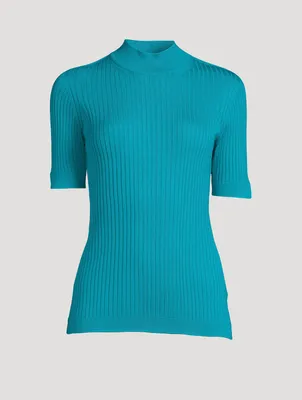 Wool Mockneck Short-Sleeve Sweater