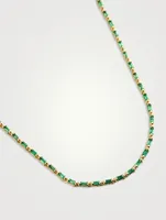 Linear 18K Gold Half Emerald Tennis Necklace