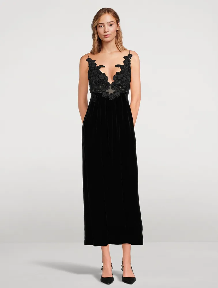 Sensory Lace-Trimmed Velvet Slip Dress