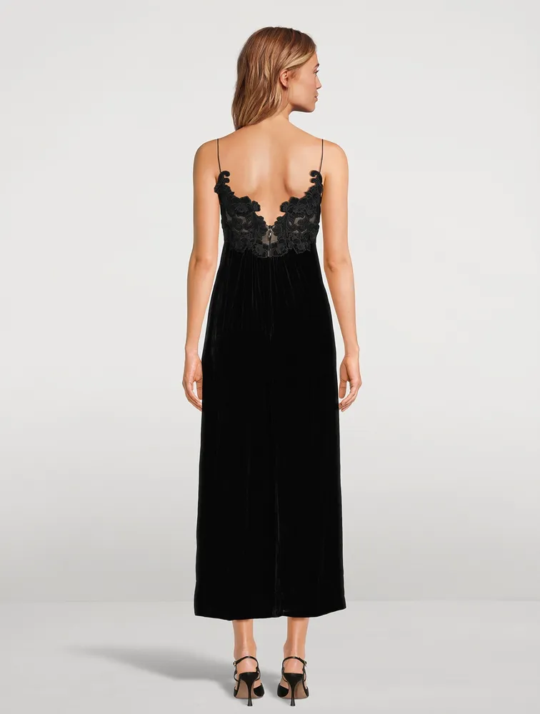 Sensory Lace-Trimmed Velvet Slip Dress