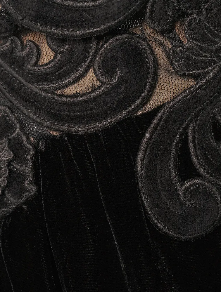 Sensory Lace-Trimmed Velvet Slip Dress