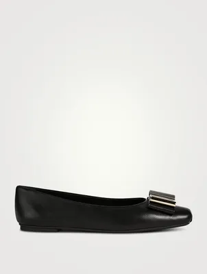 Double-Bow Leather Ballet Flats