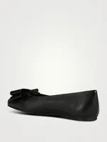 Double-Bow Leather Ballet Flats