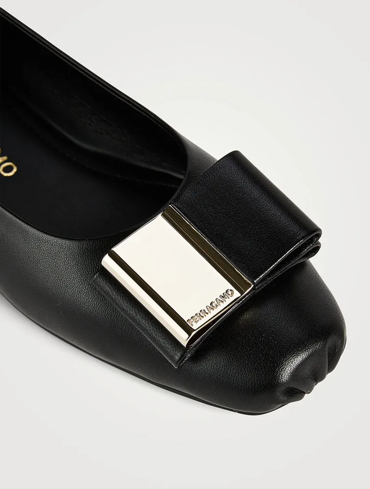 Double-Bow Leather Ballet Flats